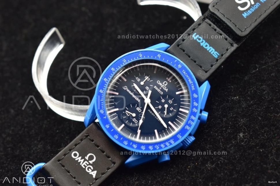 Swatch Neptune Omega on Quartz Moonwatch to Strap x Mission Nylon Bioceramic 0126